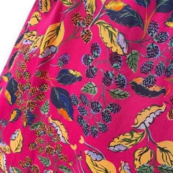 SALONI Cece 100% Silk Dark Pink Berry Printed Ruffle V Neck Mini Dress Size 6 - Picture 9 of 11